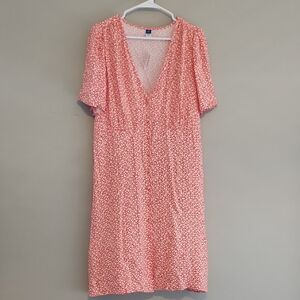 Old Navy Pink Coral Floral V-Neck Midi Dress